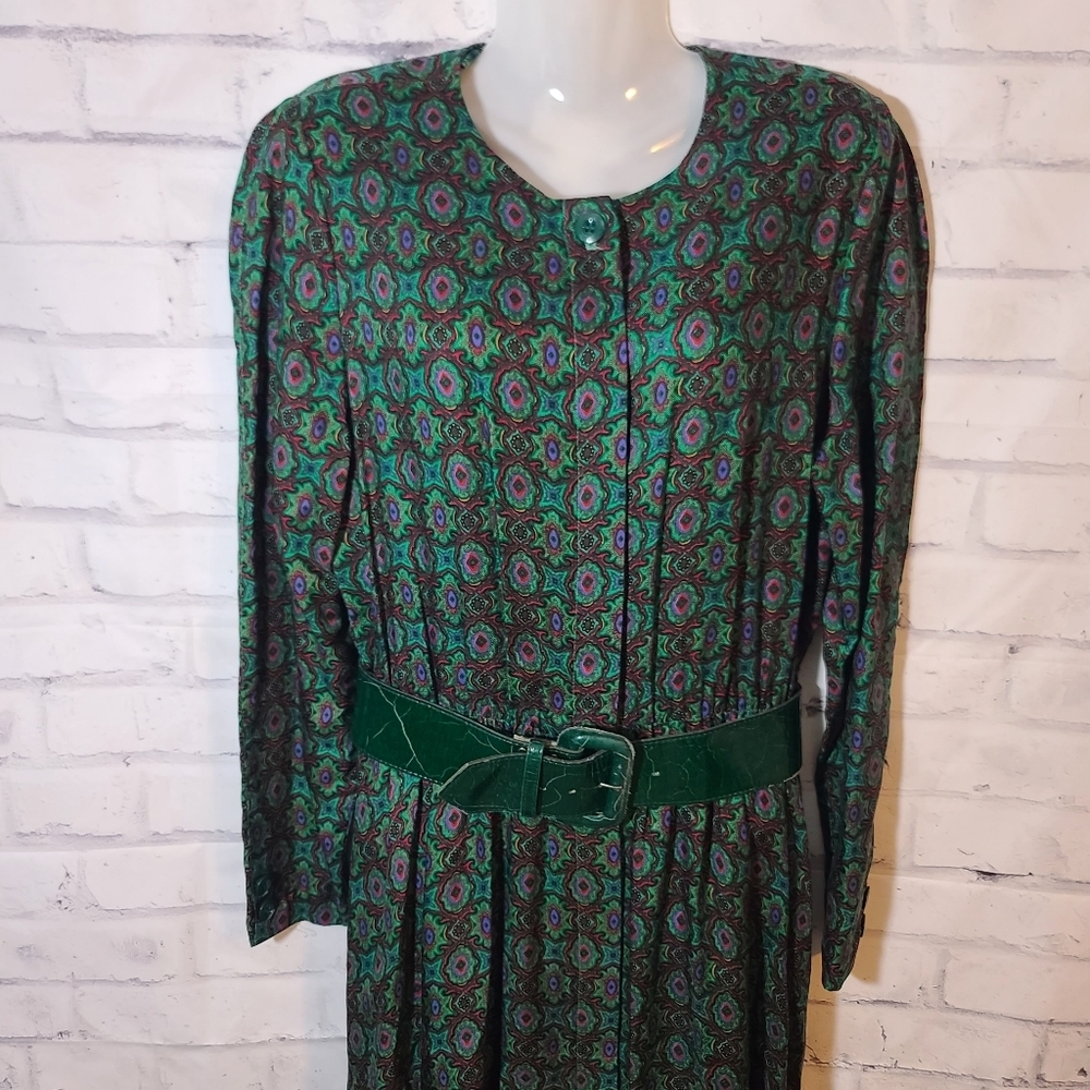 Vintage Green Belted Midi Dress